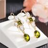 Luxury Female Olive Green Zircon Stone Water Drop Hoop Earrings Vintage  Gold Color Wedding Jewelry For Women