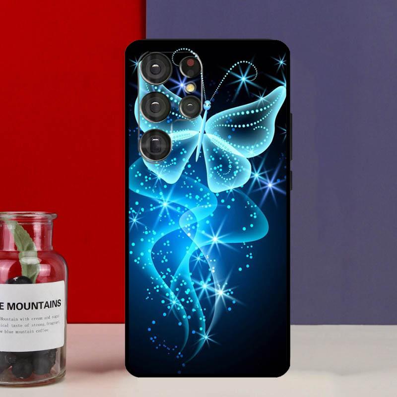 Luxury Blue Butterfly Butterflies Funda Case For Samsung Galaxy S25 Ultra S9 S10 S20 S21 FE S22 S23 Plus S24 Ultra Phone Cover