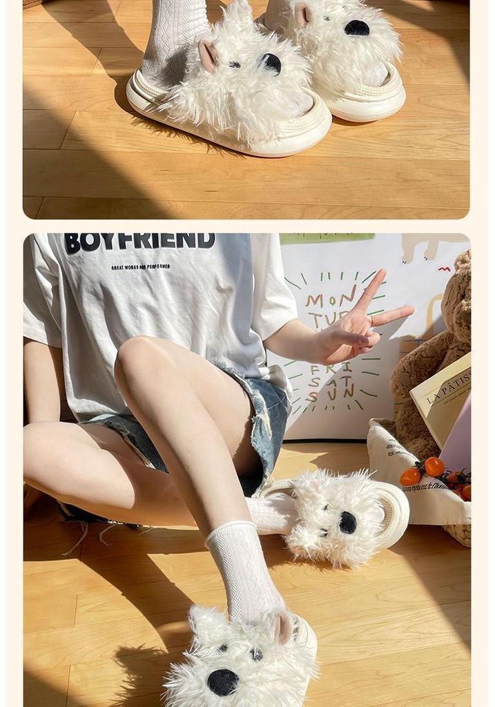 Red Book Cartoon Puppy Summer Linen Slippers - Thick Sole, Soft Cotton, Perfect for Girls' Home Use