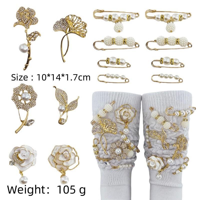 Gold Socks Charm Brooch: Shiny Jewelry Pin and Safety Pin for Sock Accessories