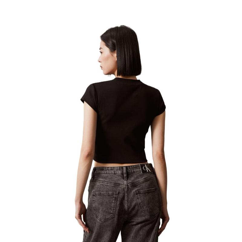 Calvin Klein Monogram Logo Print Slim Fit Crew Neck T-Shirt Women Tops Black J221171-BEH