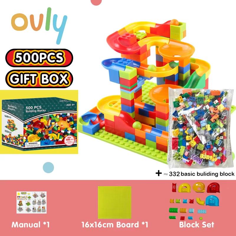 Ovly 84-500PCS Marble Race Run Blocks Maze Ball Track Toy Compatible city Building Blocks Funnel Slide Blocks DIY Bricks Toys