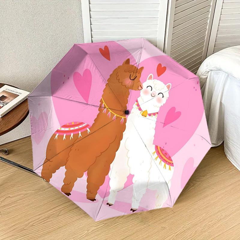 

1pc Alpaca Love Automatic Folding Umbrella 8 Rib Iron Frame, Compact Portable Umbrella Suitable for Travel, Daily Use, Birthday, Women & Men Gift 006