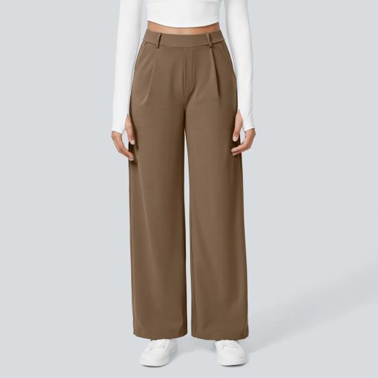 Women Pants, High Waist Wide Leg Business Casual Trousers, Pure Color Suit Pants with Side Pockets, Wrinkle Resistant Work Weekend Wear
