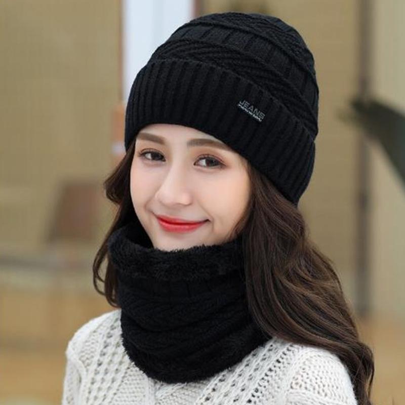 Beanie Scarf Set Men Women Winter Caps Cover Ears Winter Skullies Hat Wool Beanies Knitted Hat Scarf With Lining