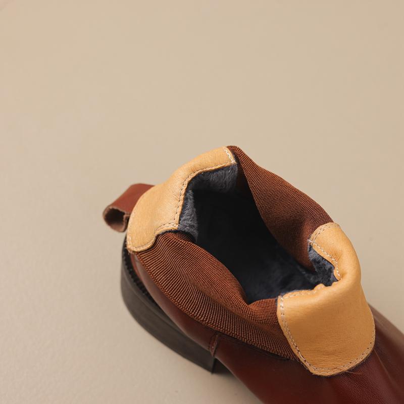 Mode Kaky's Neue Runde Spitze Echtes Leder Rindsleder Mittelhoher Absatz Große Kurze Stiefel Chelsea Mode Stiefel