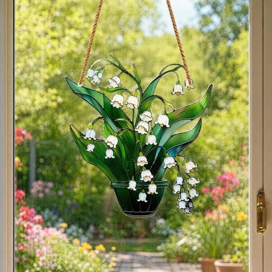 Yousheng Lily of The Valley Sun Catchers, Lily of The Valley Window Hanging, Acrylic Flower Hanging Pendant for Indoor Outdoor
