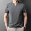 Korean Men's Casual and Fashionable Small V-neck Solid Color Short Sleeved T-shirt Comfortable Summer Versatile Top