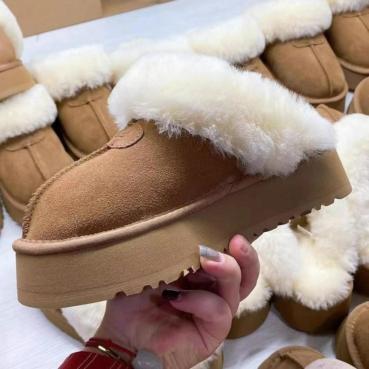 Women's winter fur one thickened padded warm cold lightweight hiking home cushioning waterproof non-slip sports snow boots cotton slippers