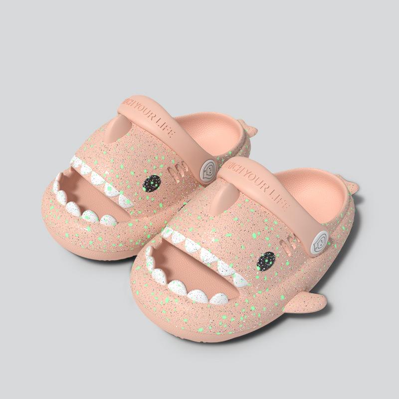 Children's Luminous Shark Slippers Summer Boys Girls Kids Night Glow Strap Sandals Anti Slip Soft Cartoon Beach Casual Shoes
