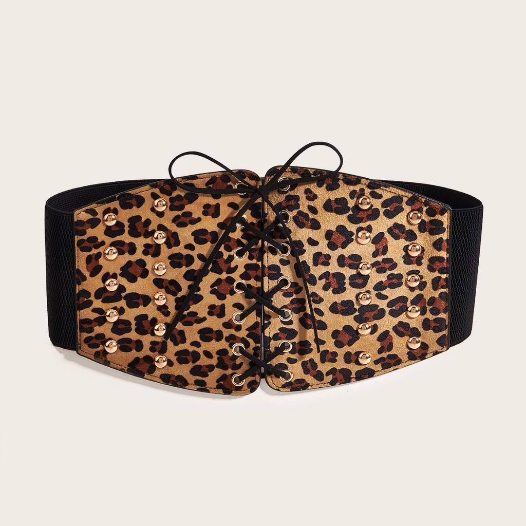 Wide Belt Lace Rivets Tied Knot Waist Elastic Elastic Belt Women With Coat Long Skirt Waist Seal