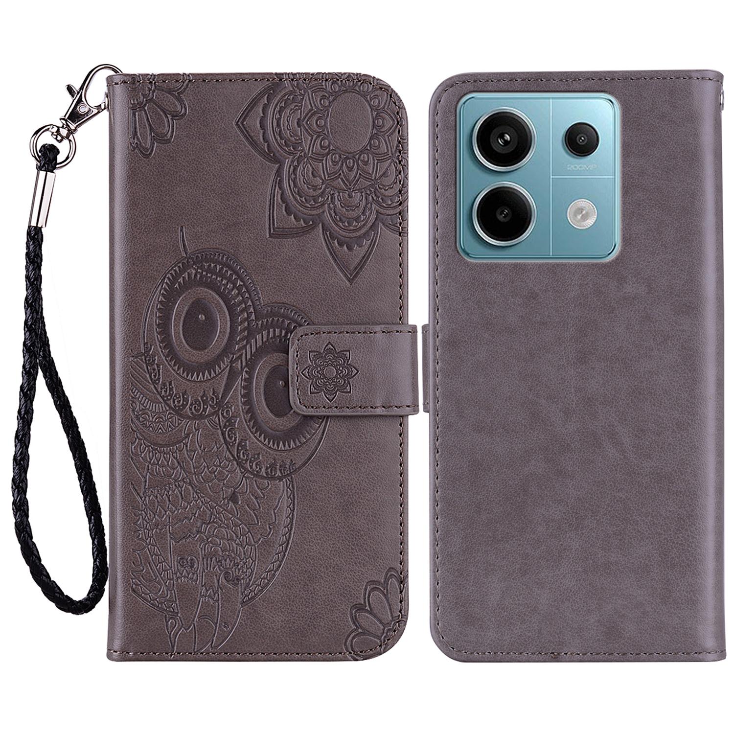

For Xiaomi Redmi Note 13 Pro 5G/Poco X6 5G PU Leather Case Owl Pattern Wallet Phone Cover Grey