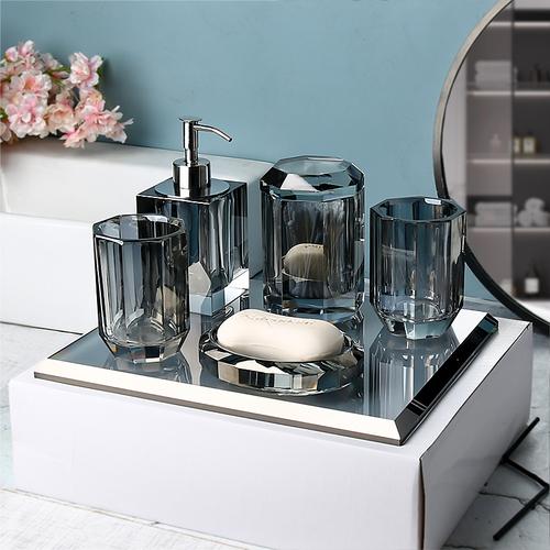 Crystal Glass Bathroom Kit Couple Mouthwash Cup Tray Wash Set Press Soap Dispenser Light Luxury Home Bathroom Accessories Set