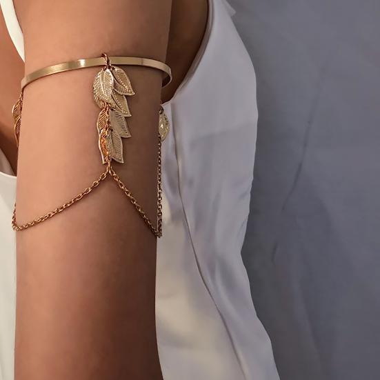 Yousheng Opening  Adjustable Thin Arm Bangle Bohemian Leaf Charm Upper Arm Bracelet  Fashion Accessories