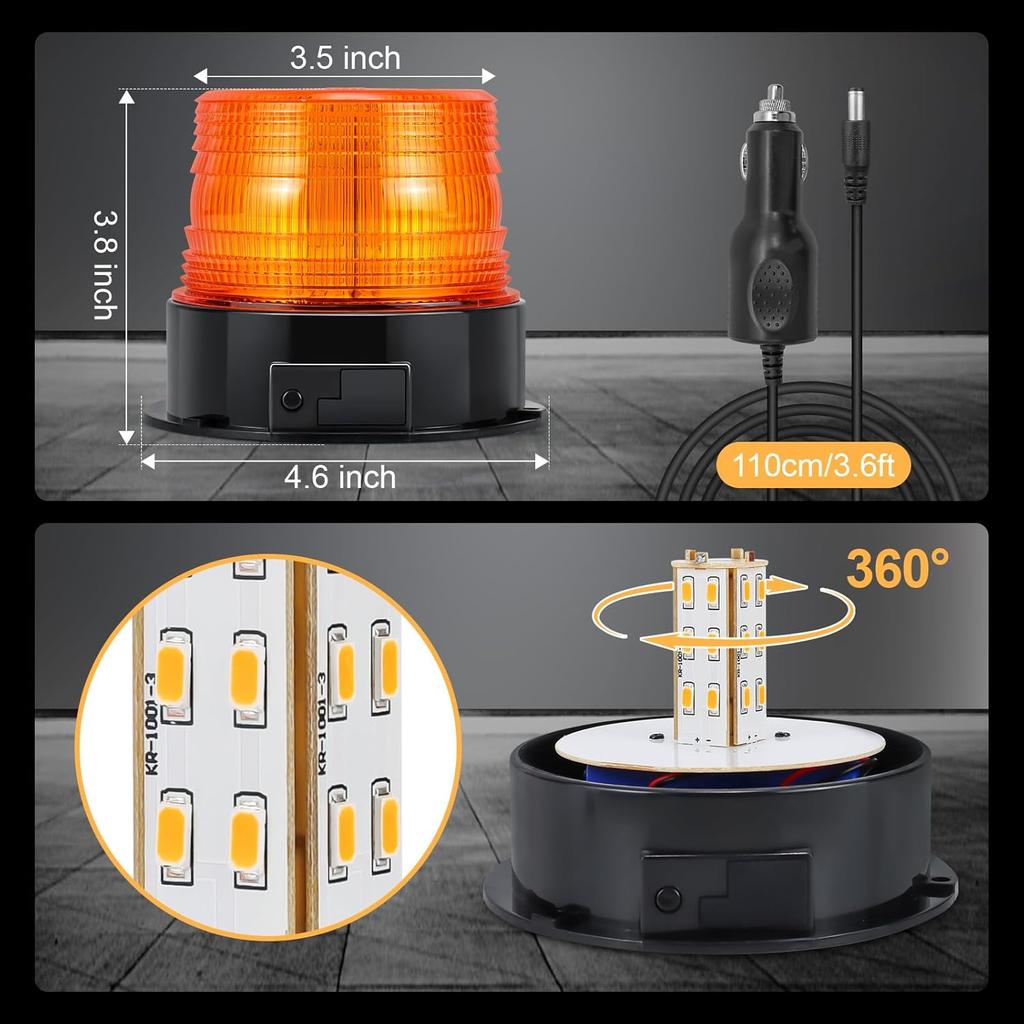 Magnetic Cordless Beacon Light, Amber Rechargeable Strobe Lights For Trucks, Portable Flashing Emergency Safety Warning Light For Postal Car