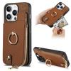 For iPhone 16 Pro Case Zipper Pocket Kickstand Leather Phone Back Cover