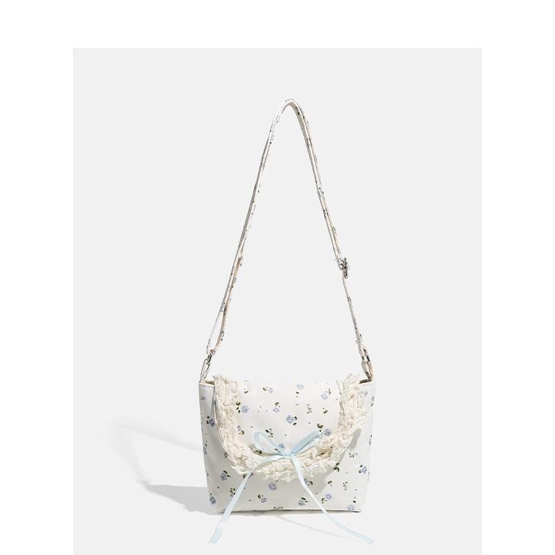 Sweet Small Floral Canvas Bag Korean Ins Fresh Aesthetic Cute Single Shoulder Crossbody Bag Ladies Outdoor Commute Bag