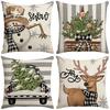 New Cartoon Snowman Pillow Cover Christmas Series Reindeer Christmas Tree Sofa Living Room Pillow Cover