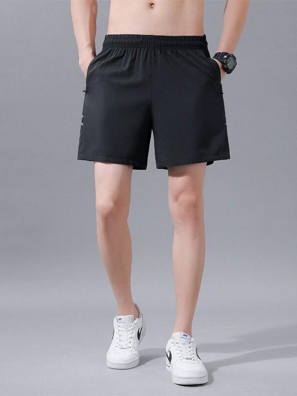 Men's Ice Silk Quick-Dry Fitness Shorts, Three-Quarter Length with Zipper Pockets