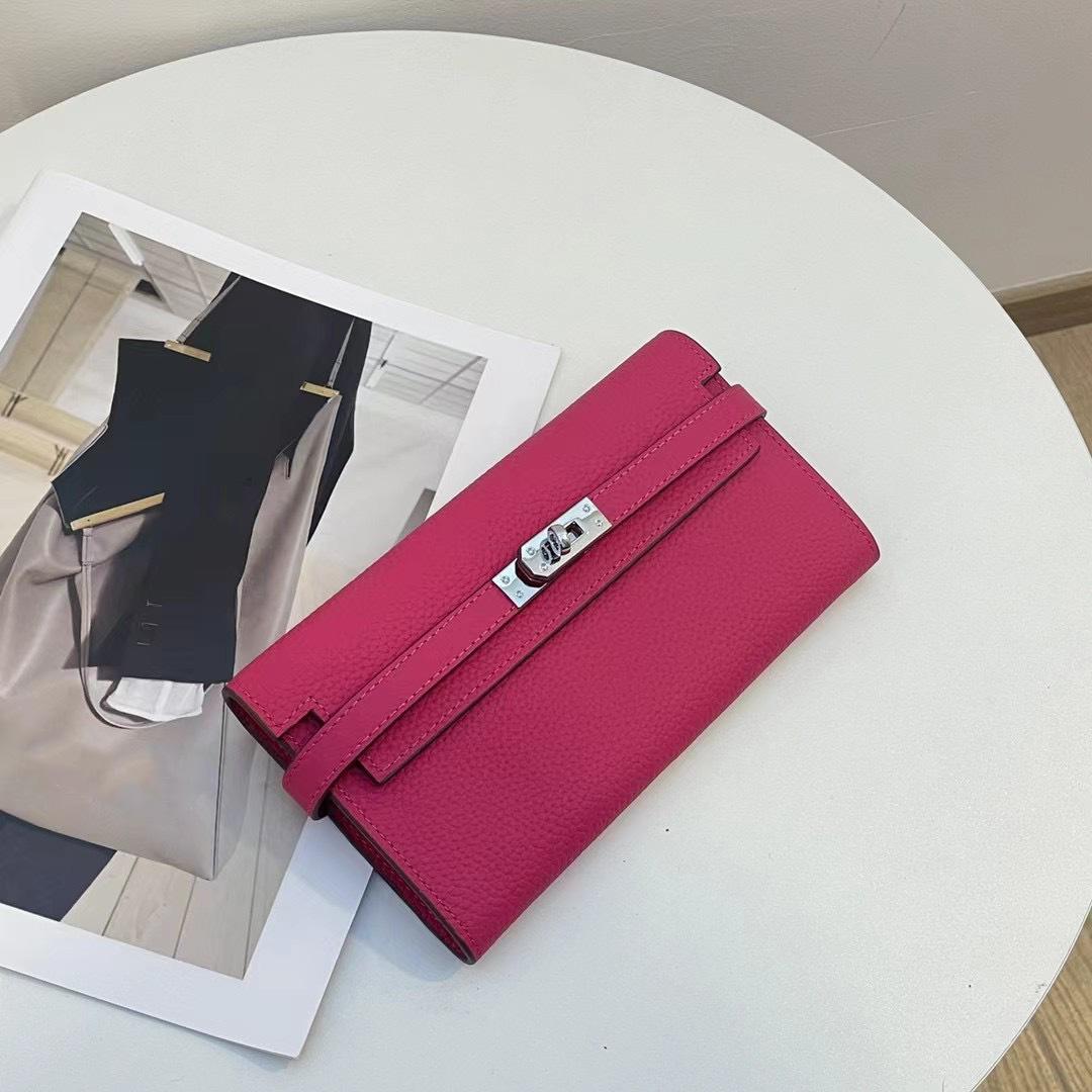 

Роскошные женские кошельки из натуральной кожи, высококачественный первый слой коровьей кожи, длинный кошелек, серебристый тон, застегивающийся на замок, великолепная сумка-клатч без логотипа горячий розовый
