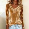 Women's Solid Color V-Neck Velvet Blouse Autumn and Winter Sexy Velvet T-Shirt