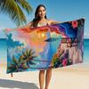 1Pc Tropical Sunset Beach Towel Palm Tree Ocean View Print Vacation Design Quick Dry Soft Microfiber Bath Towel For Women