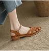 Fashion Retro Style 2025 Summer New Women Sandals Fashion Elegant Weave Cover Toe Shoes Ladies Comfort Low Heel Beach Vacation Sandalias
