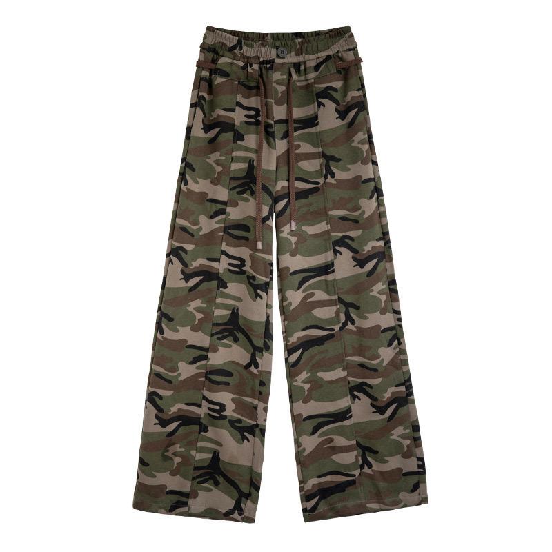 Retro Camouflage Sports Pants for Women In Spring and Autumn Loose Straight Casual Sports Work Pants Lazy Style Pants