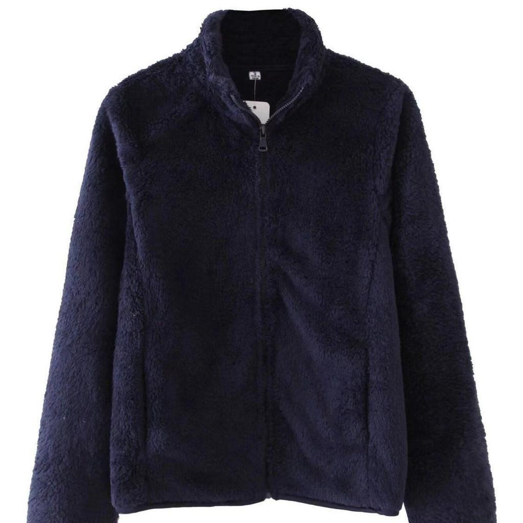 Women's Long Pile Fleece Jacket - Zipper Cardigan, Stand Collar, Warm Long Sleeve Top for Autumn/Winter