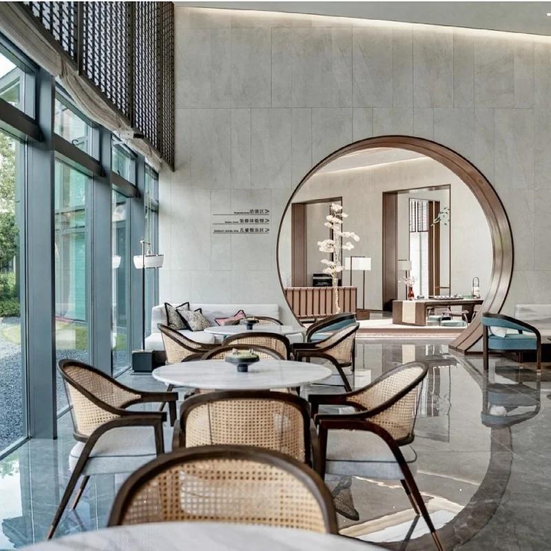 European Solid Wood Rattan Living Room Chairs Nordic Leisure Armchair Living Room Furniture Creative Backrest Sofa Dining Chair