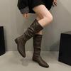 Thick heel pleated long tube knight boots women's shoes 2025 new spring and autumn western thin medium tube long boots