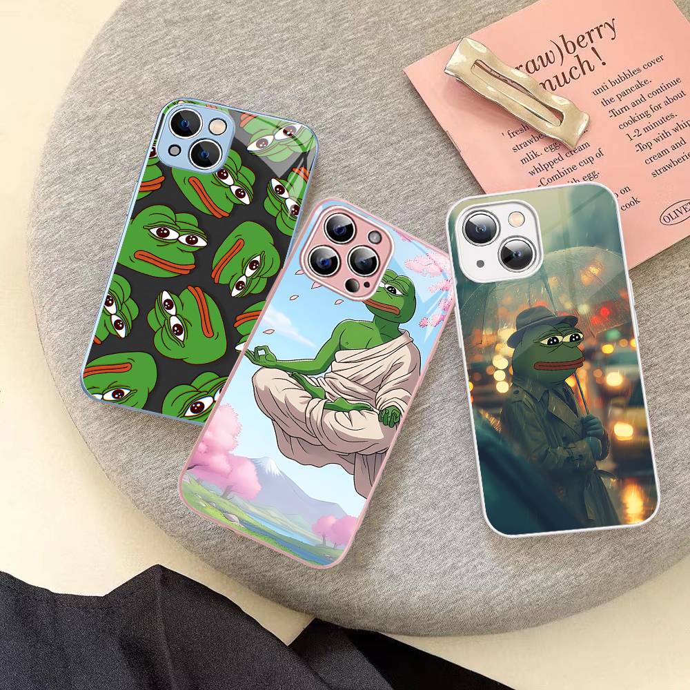 P-Pepes The Frog Face Cartoon Tempered Glass For Iphone 14 13 12 11 Pro Mini XS MAX 14Plus X XS XR Fundas