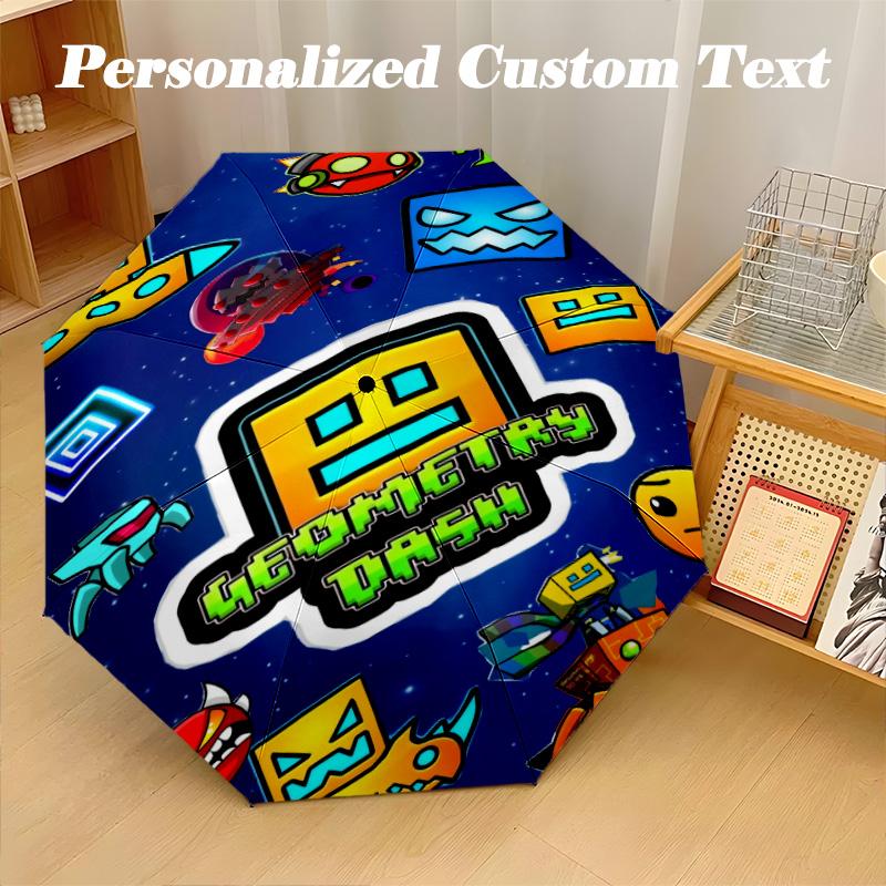 Windproof Folding Umbrella, 8‑Rib Auto Open Close Geometry Dash Umbrella for Rain Sun Protection