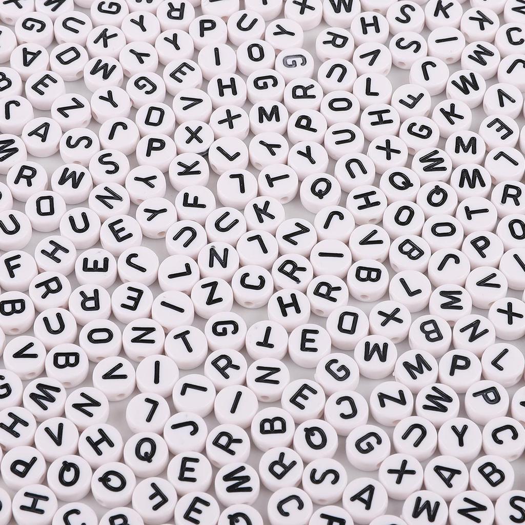 4x7mm 100Pcs Mixed English Letter Number Acrylic Flat Beads for DIY Jewelry Making Bracelet Necklace