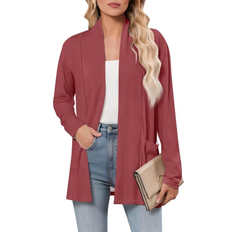 Cardigan da Donna a Manica Lunga, Scollo a V, Leggero, Casual, Lento, Sottile, con Tasche