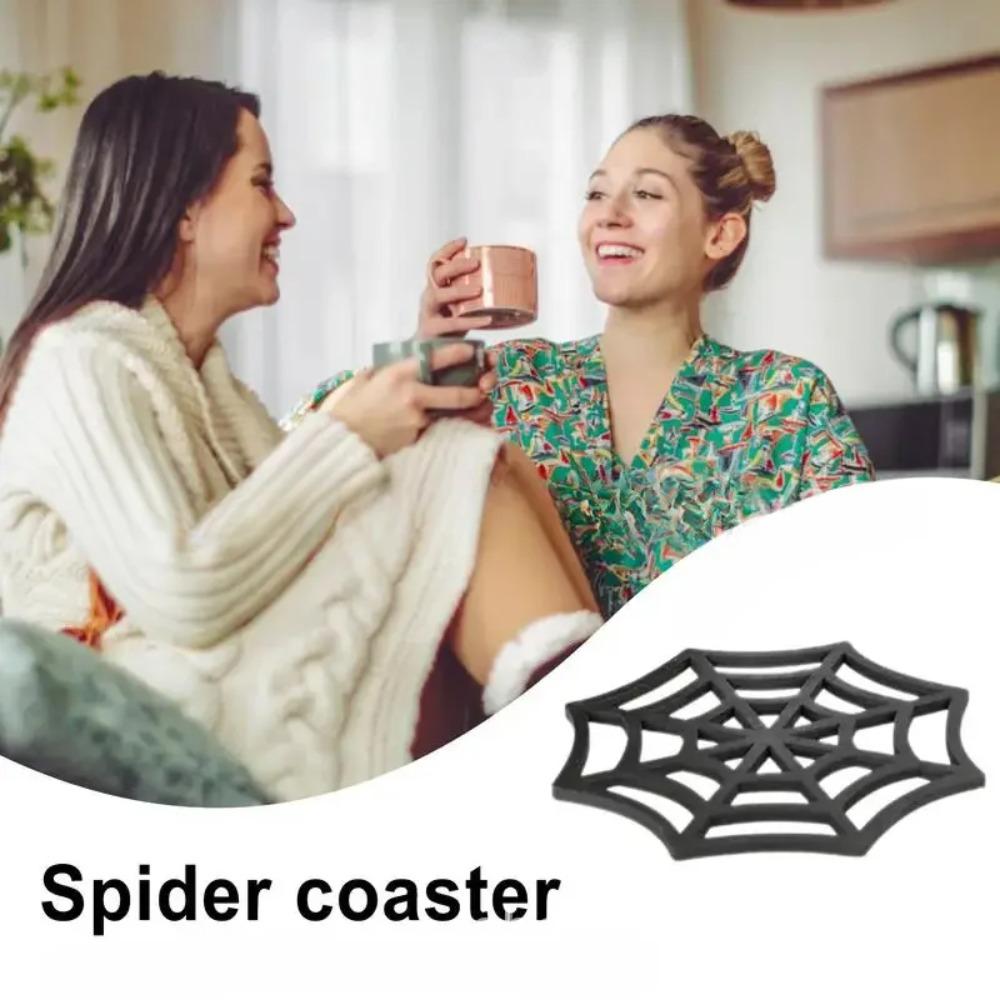 6PCS Spooky Halloween Spider Web Placemats Set with Storage Base Wooden Halloween Coasters Party Supplies Halloween Table Decor