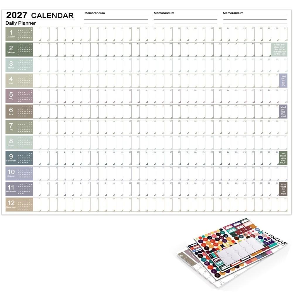 Layout Multicolore Planner Annuale 2027 Calendario Cartaceo Foglio Pianificatore Pianificazione Ufficio Domestico
