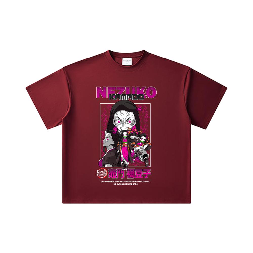 260 GSM Double Yarn 32 Count 100% Cotton Demon Slayer V55 Nezuko Print Unisex Heavy Cotton T Shirt
