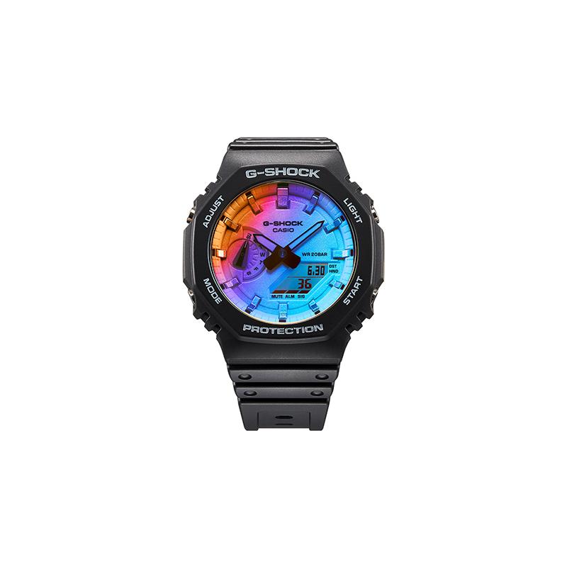 

Casio LCD/pointer dual display series, neon octagonal series, colorful laser mirror waterproof movement, quartz movement, resin strap, GA-2100SR-1APR синій