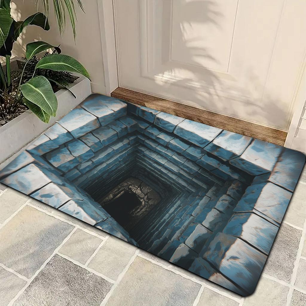 1Pcs Stone Pit Illusion Pattern Floor Mat Modern Kitchen Polyester Rug Non-Slip Colorful Indoor Carpet, For Home Bathroom Bedroom Living Room Decor