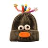 Women Knitted Hat Sausage Mouth Design Ear Protection Warm Hat 3D Big Eyes Versatile Hat Winter Accessory