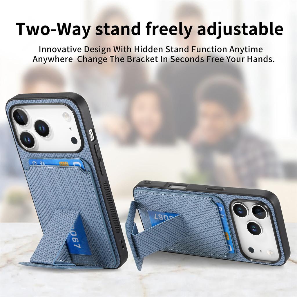 For iPhone 17 Pro Max Case Card Holder Carbon Fiber Texture Leather Coated TPU Phone Cover