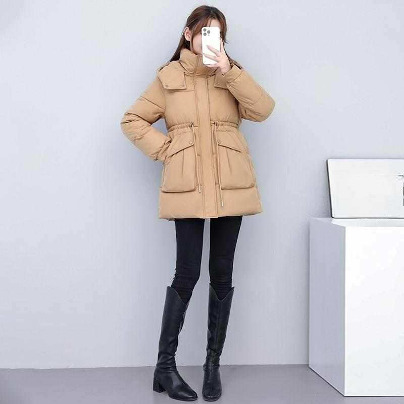 Down Padded Jacket Women's Winter Jacket Thickened and Thin Mid-length Padded Jacket Waist Korean Version of Loose Padded Jacket