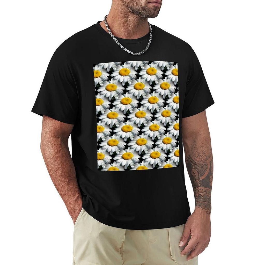 Stunning White Shasta Daisy Seamless Pattern TShirt Sporty Casual Quick Dry TShirt