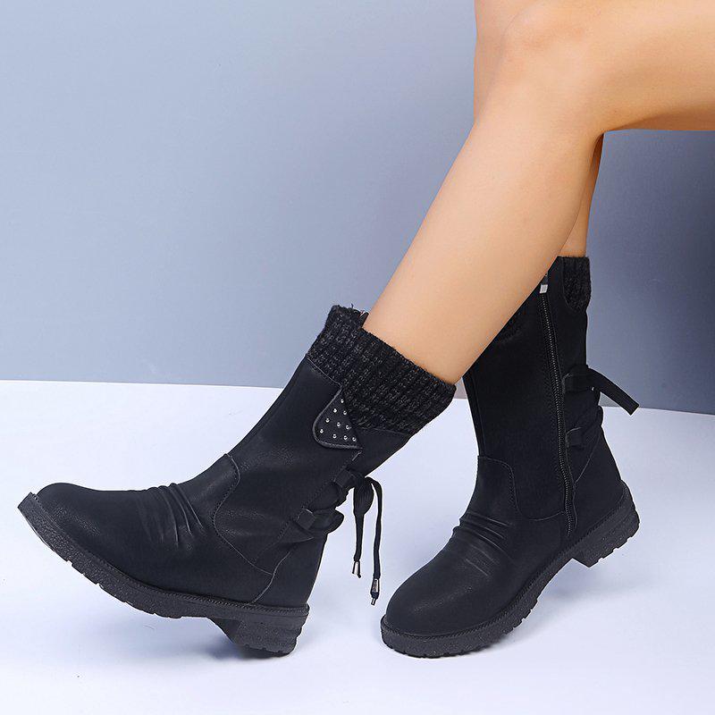 2025 Plus Size Women's Martin Boots: Chunky Heel Mid-Calf Winter Fashion, European & American Style