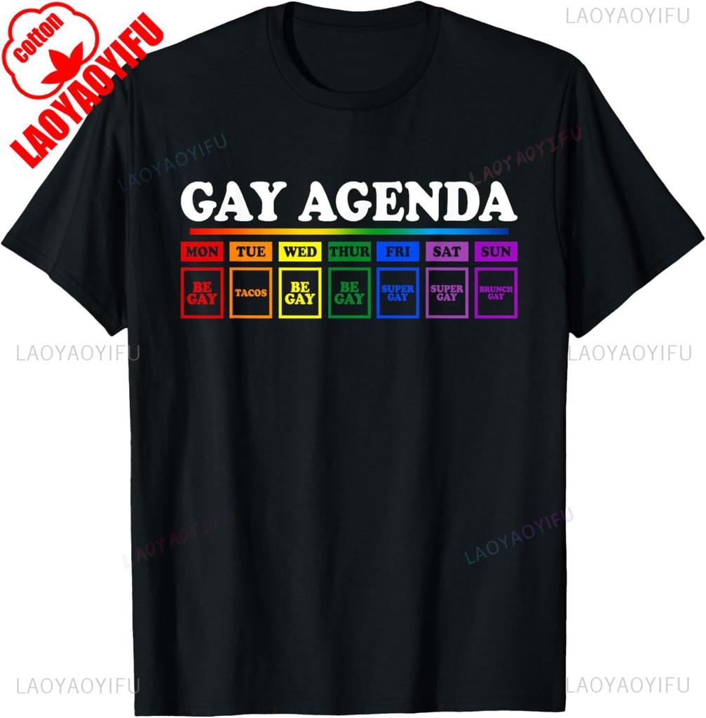 The Gay Weekly Agenda Funny Lgbt Pride Rainbow TShirt Unisex Unisex Summer Cotton Printed TShirt Casual Streetwear Clothes