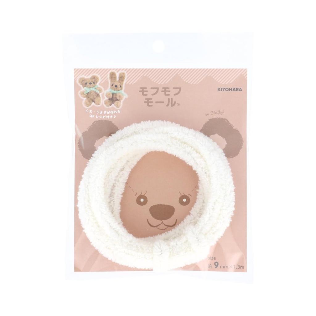 KIYOHARA Mofumofu Pipe Cleaner Craft Wire Sugar White 9mm x 1.3m with Animal Recipe QR Code MOF-03