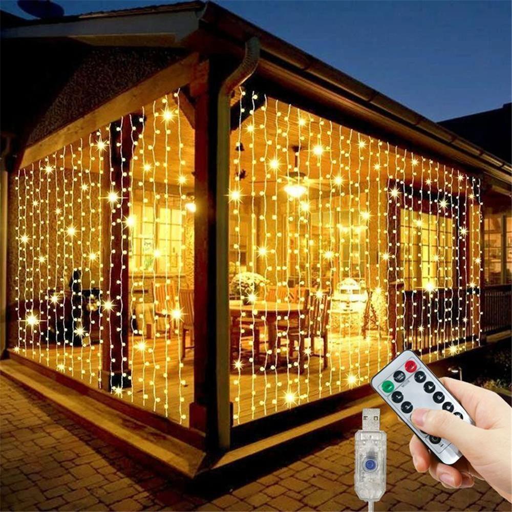 

3/4/6M LED String Lights Christmas Decoration Remote Control USB Wedding Garland Curtain Lights Bedroom Light Bulbs Fairy Lights 3Mx1M 100LEDs теплый белый