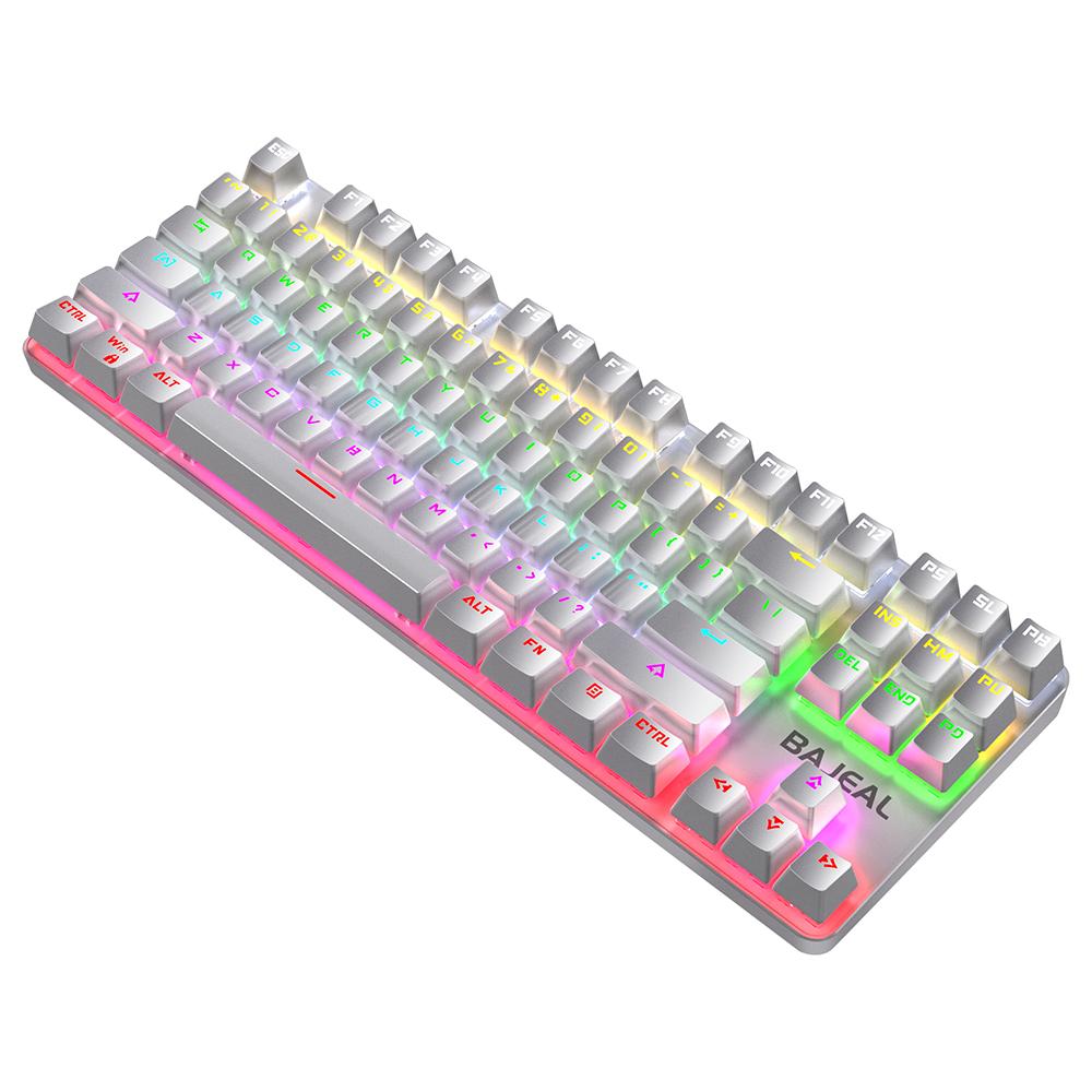 BAJEAL 87 Keys Mechanical Keyboard Wired Gaming Mechanical Keyboard with Mechanical Blue Switch RGB Light Effect White