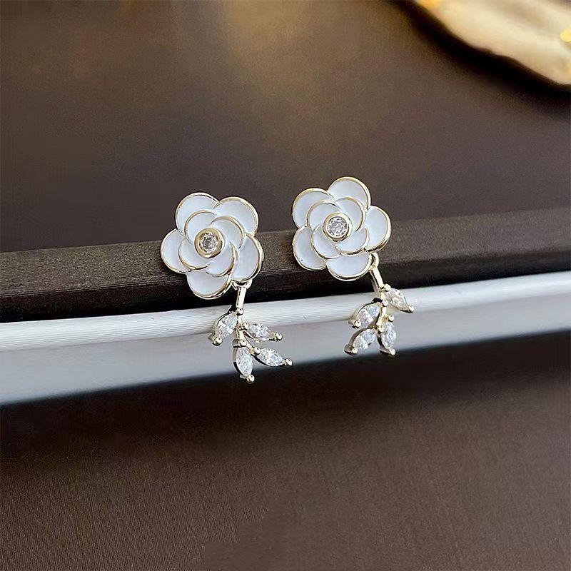 S925 Silver Needle White Camellia Stud Earrings - Simple, Trendy 2023 Design for Women